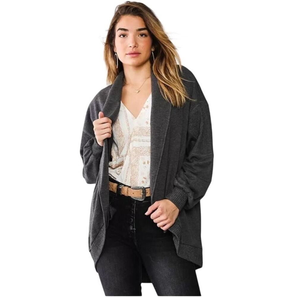NWT BKE Pieced Oversized Fleece Cardigan Sweater in‎ Charcoal Women's Size XL